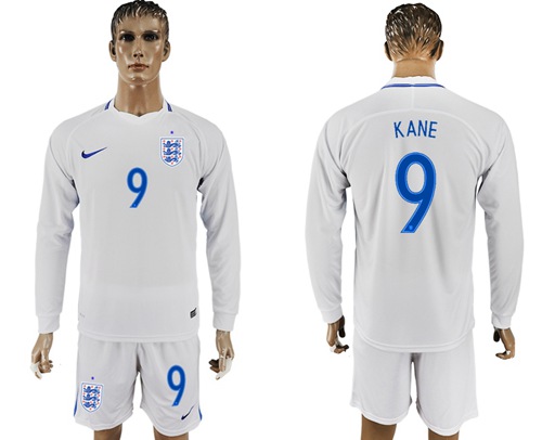 England #9 Kane Home Long Sleeves Soccer Country Jersey - Click Image to Close